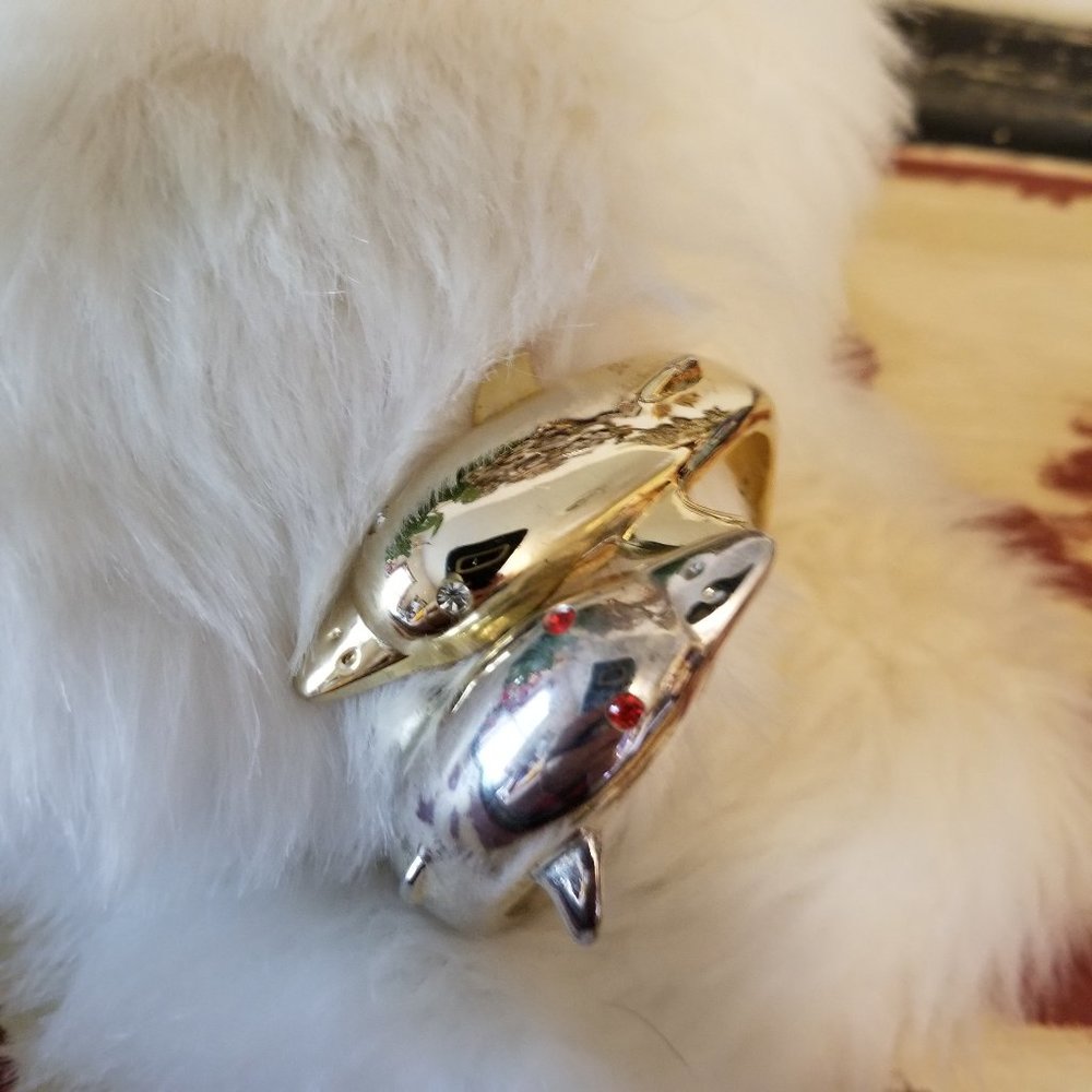 Vintage Spring Dbl Dolphin Gold & Silver Bracelet - Picture 3 of 9